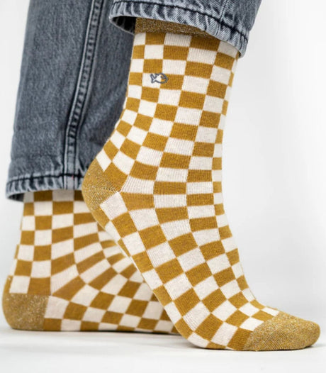 Calcetines mujer billy belt cuadros yellow-white 2