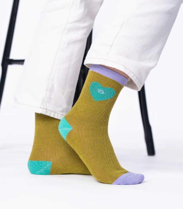 Calcetines mujer billy belt heart olive-turquoise 2