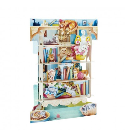 Tarjeta 3D, POSTAL SWING GATOS EN ESTANTERIAS 1