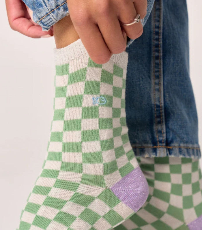 Calcetines mujer billy belt cuadros white and green 2