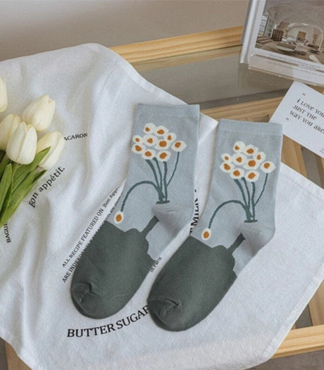 Calcetines gohobi flores blancas 1