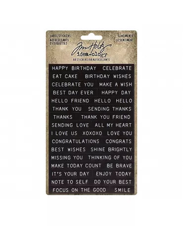 Tim Holtz Idea-ology Label Stickers Sentiments 68pc 1