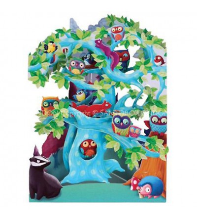 Tarjeta 3D, POSTAL SWING BUHOS 1