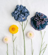 Scrunchie maxi chouchou bleu raye orange 2