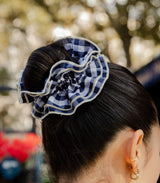 Scrunchie maxi chouchou vichy bleu marine 2