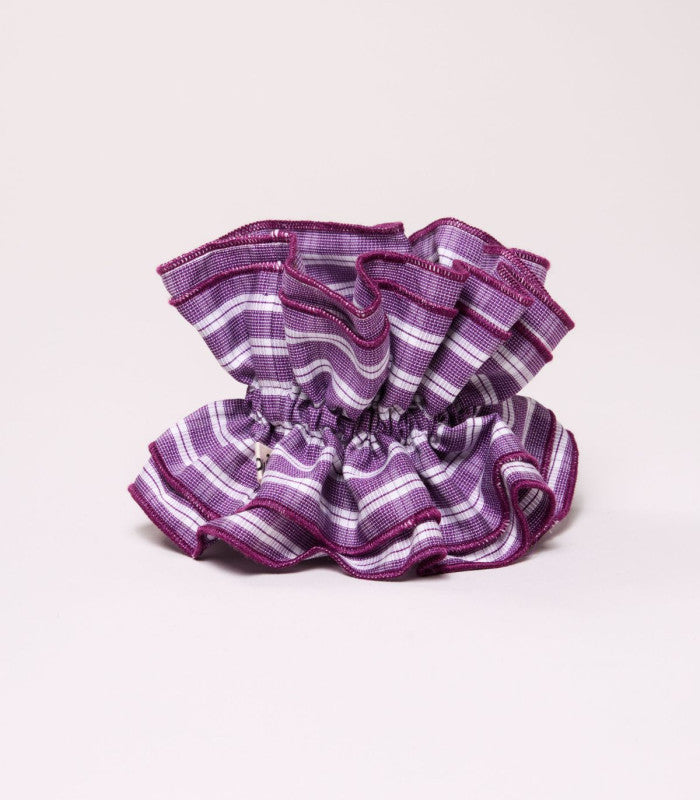 Scrunchie maxi chouchou carreaux violet-blanc 1