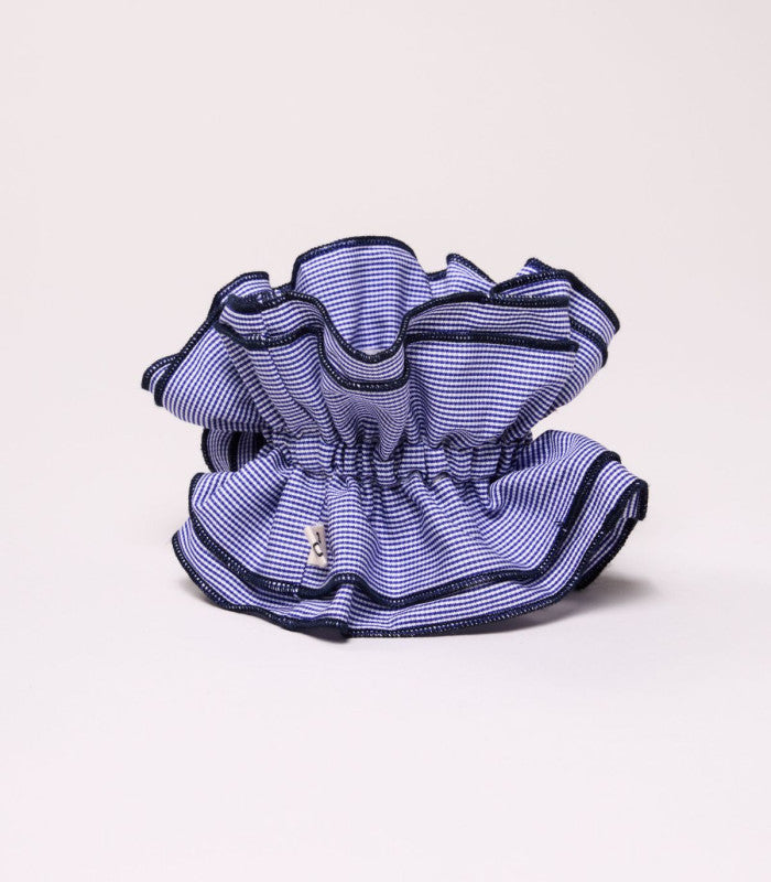 Scrunchie maxi chouchou micro vichy bleu fonce bord bleu 1
