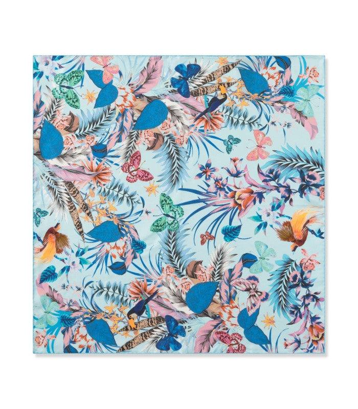 Pañuelo de seda flores mariposas azul codello 2