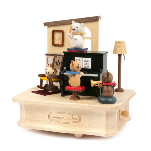 Caja de musica gatos tocando el piano wooderful life 1