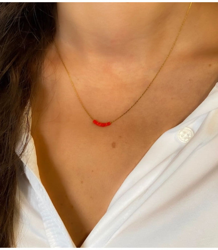 Collar simply square rojo litchi 2
