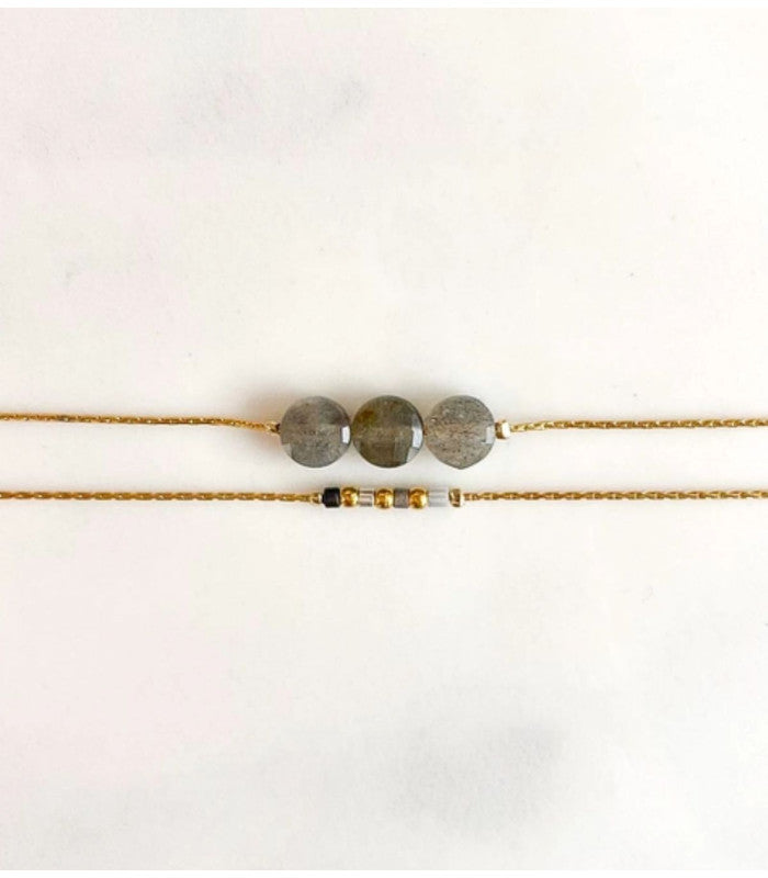Pulsera doble luna mini moon gris litchi 2
