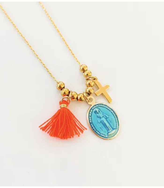 Collar rainbow mary turquesa litchi 2