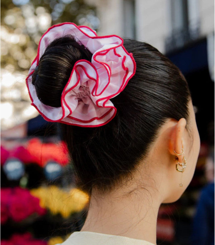 Scrunchie maxi chouchou raye rose rouge 2