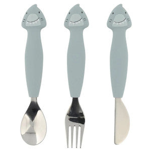Cubiertos silicona 3 pzas mr. shark trixie 1