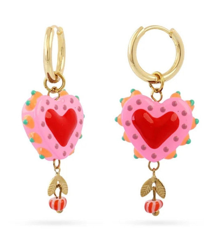 Aros trencadis corazon rosa dorado anartxy 1