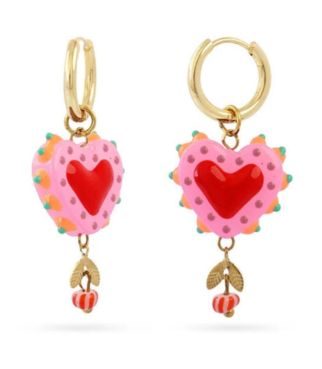 Aros trencadis corazon rosa dorado anartxy 1