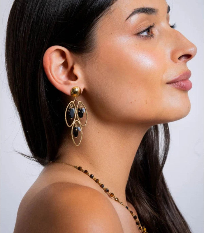 Pendientes largos petalos colgantes negro anartxy 2