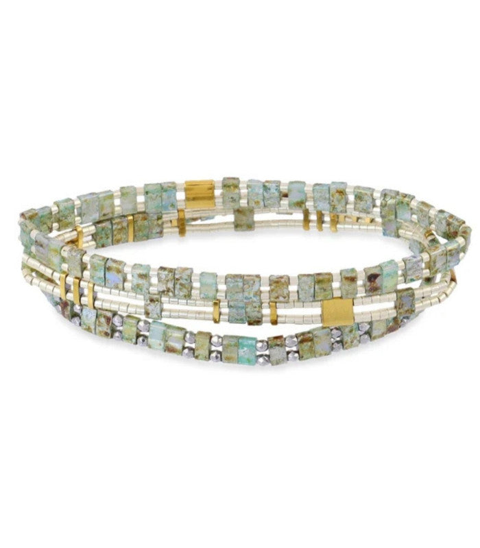 Pulsera miyuki triple verde geometrica anartxy 1
