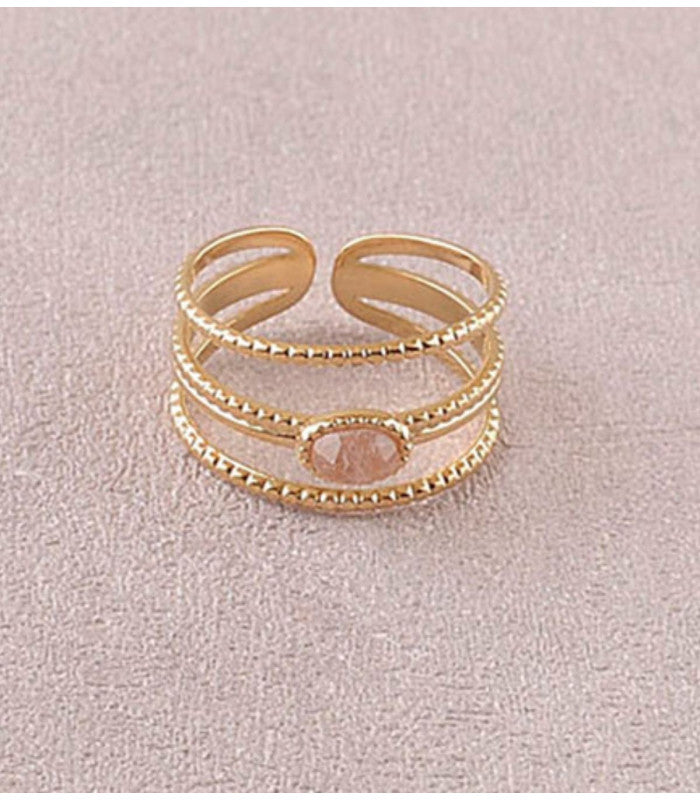 Anillo triple piedra natural ovalada cuarzo fresa bohm paris 1