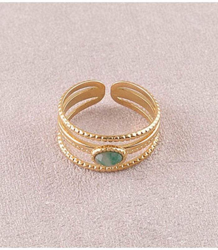 Anillo triple piedra natural ovalada jaspe verde bohm paris 1
