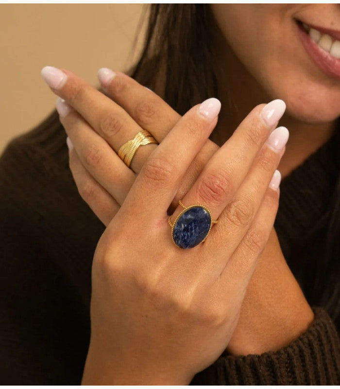 Anillo ancho piedra natural ovalada sodalite bohm paris 1