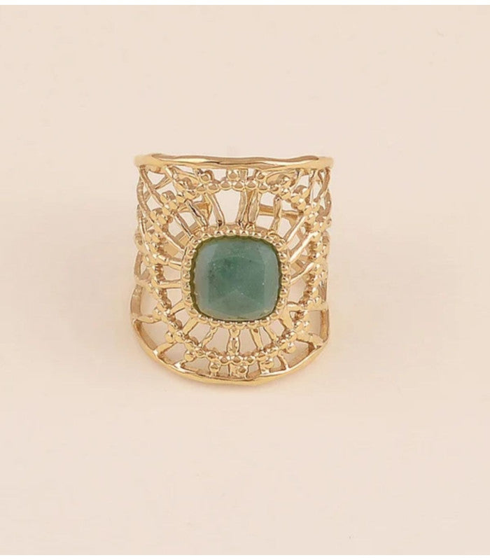 Anillo calado piedra natural jaspe verde bohm paris 1