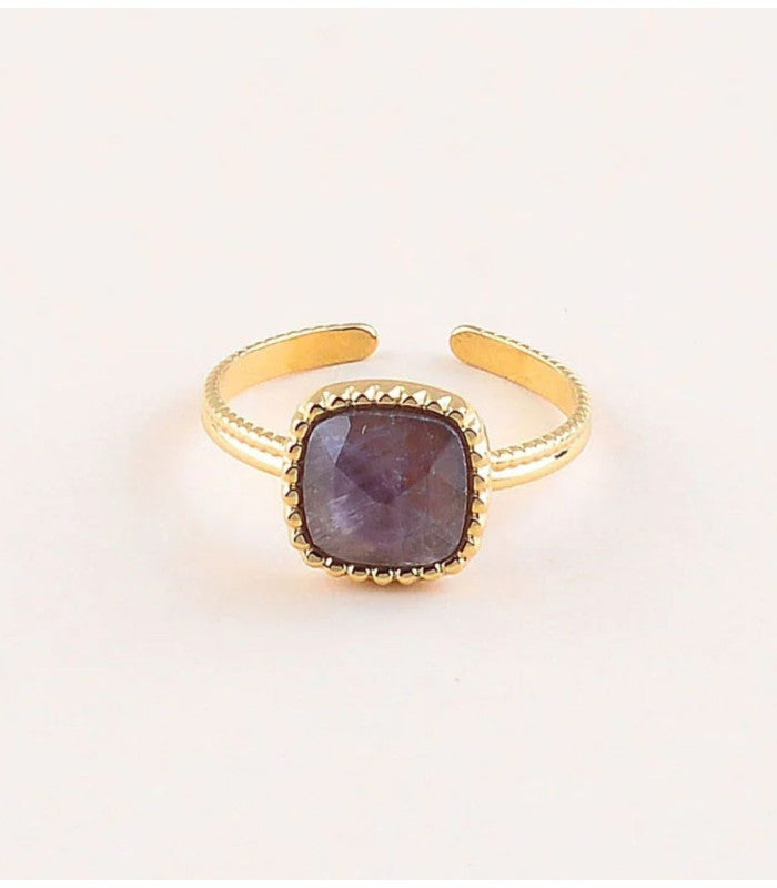 Anillo piedra natural cuadrada amatista bohm paris 1