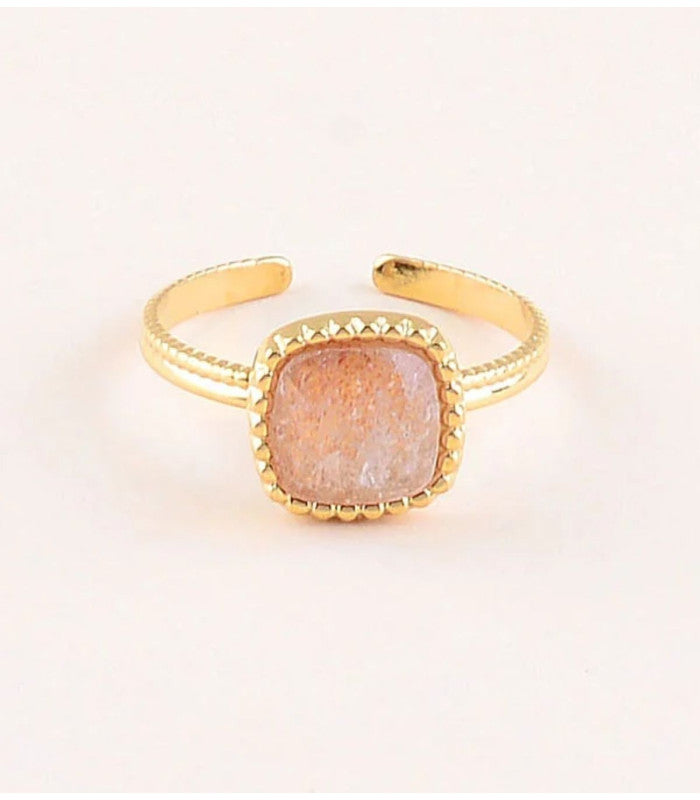 Anillo piedra natural cuadrada cuarzo fresa bohm paris 1