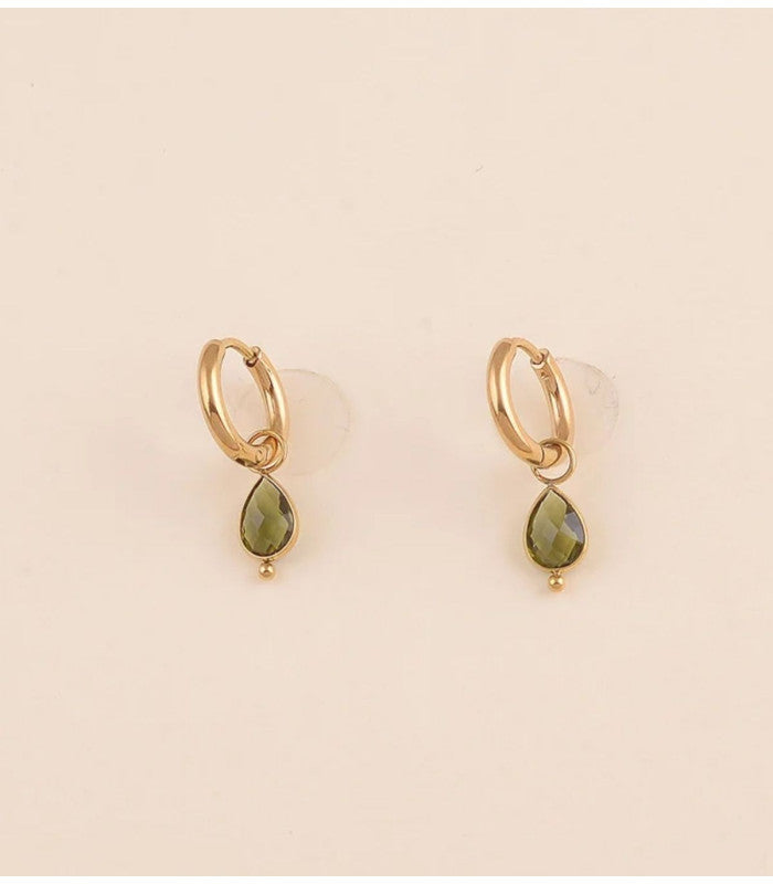 Mini aros cristal gota verde oscuro bohm paris 1