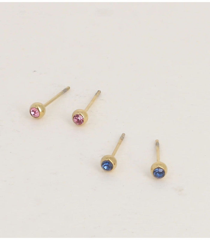 Pack 2 pares pendientes iris circonitas dorado rosa azul bohm paris 1
