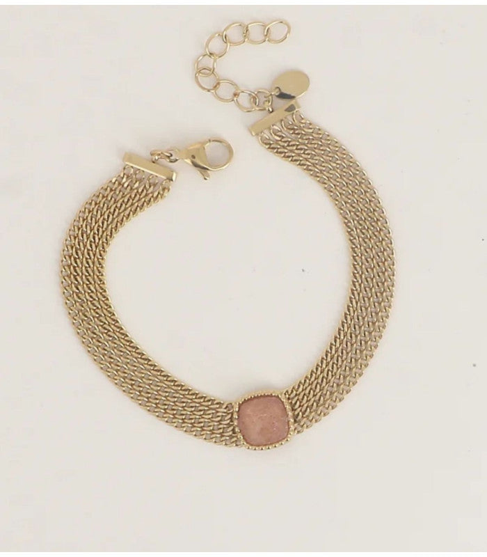 Pulsera 4 cadenas piedra natural cuarzo rosa bohm paris 1