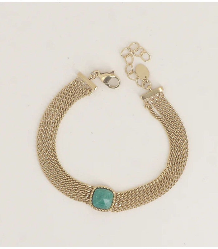 Pulsera 4 cadenas piedra natural jaspe verde bohm paris 1