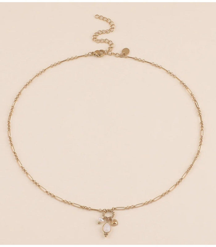 Collar y piedra natural y perla dorado agata blanco bohm paris 2