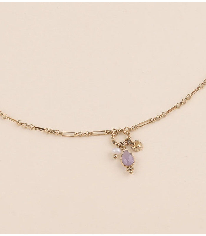 Collar y piedra natural y perla dorado amatista bohm paris 1