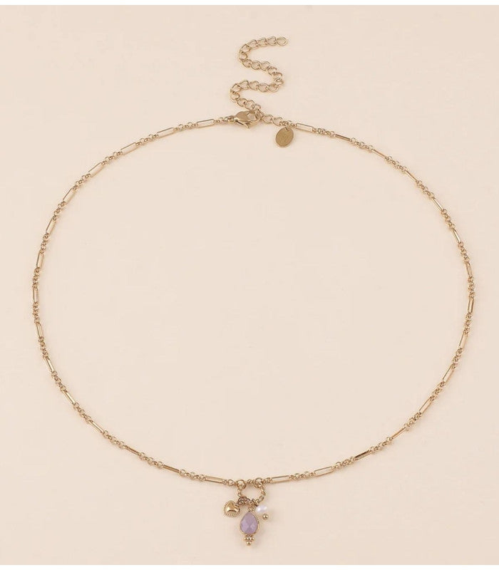 Collar y piedra natural y perla dorado amatista bohm paris 2