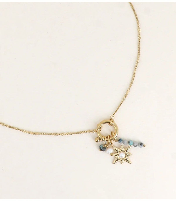 Collar estrella piedras naturales y perla dorado bohm paris 1