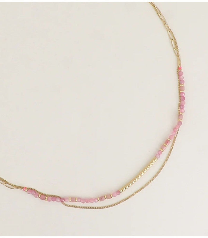 Collar 2 vueltas piedras naturales turmalina rosa bohm paris 1