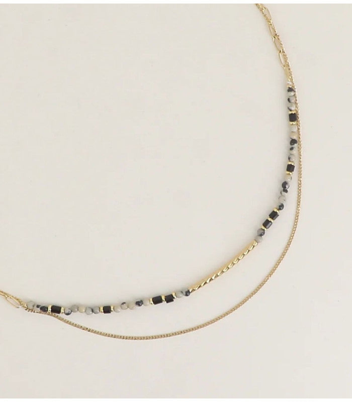 Collar 2 vueltas piedras naturales jaspe dalmata bohm paris 1