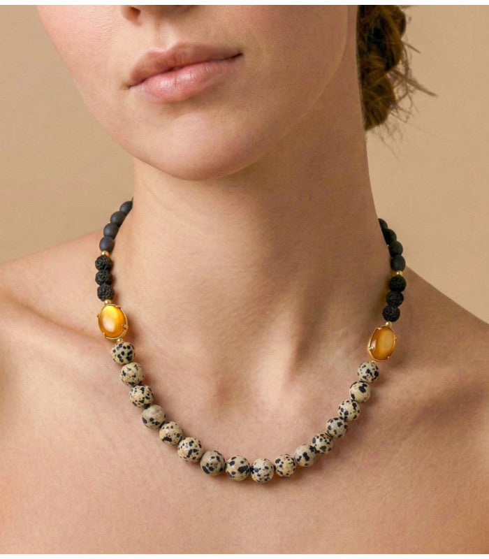 Collar kinshasa jaspe dalmata nature bijoux 2