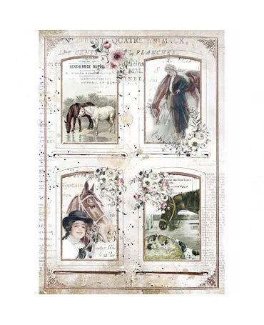 Papel arroz Stamperia A4 ROMANTIC HORSES Cuatro Marcos 1