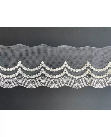 PUNTILLA Bordado tul 100 mm Beig Ondas círculos 1