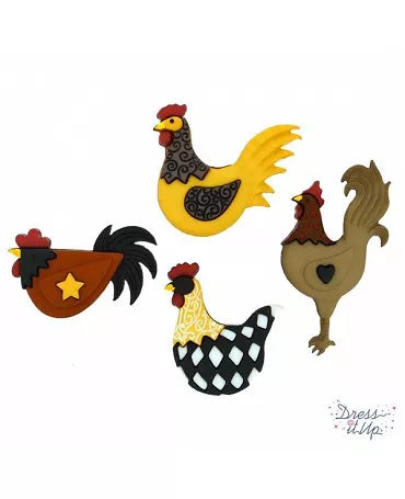 Botones GALLOS Y GALLINAS 4pc 1