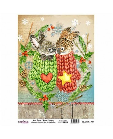 Papel arroz Cadence A3 CONEJITOS EN GUANTES 1