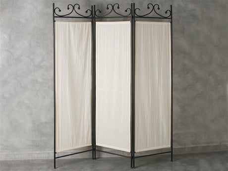 Biombo de metal pintado en negro con tela blanca - Dendago