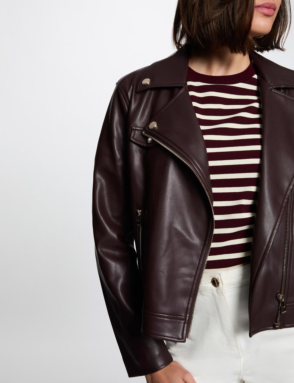 Chaqueta ajustada de cuero sintético burdeos Morgan