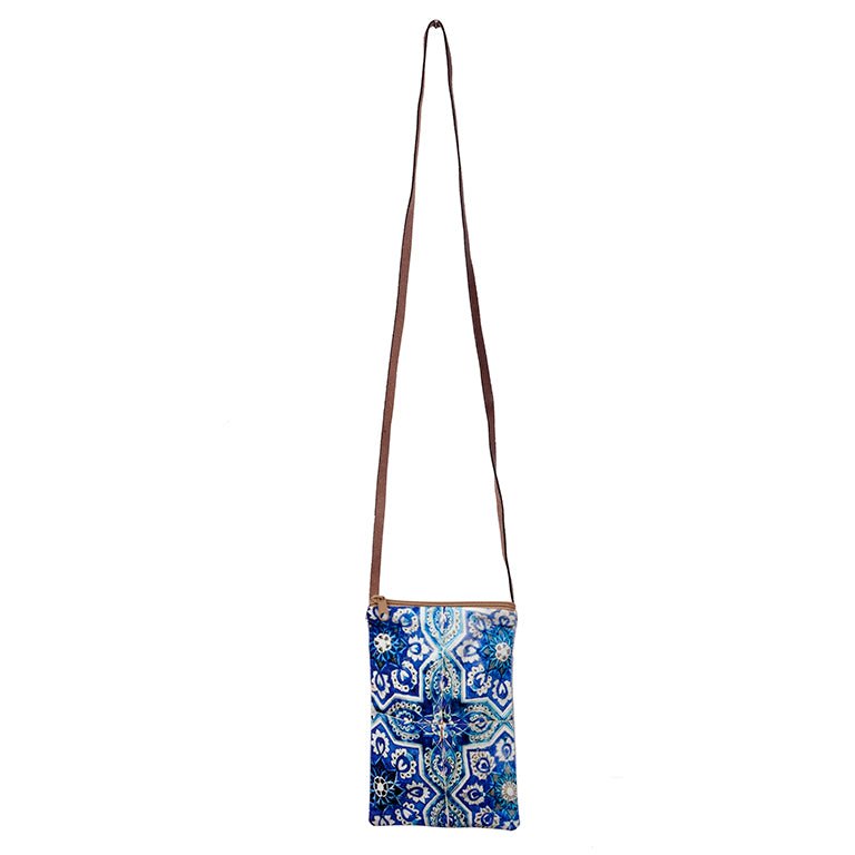 Bolso bandolera con dibujos y cenefas azules - Dendago