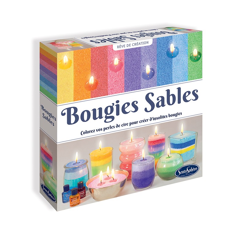 Kit creativo “Bougies Sables” de SentoSphère para fabricar velas de arena de colores.