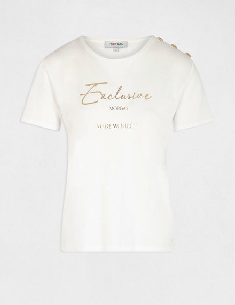Camiseta de manga corta con mensaje crudo MORGAN - Blanco - Dendago