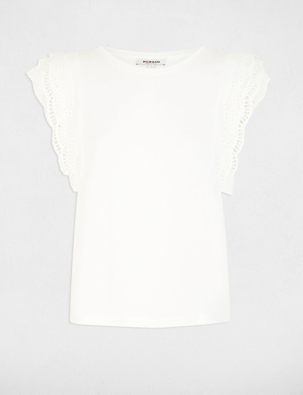 Camiseta con mangas de encaje blanco Morgan