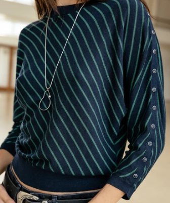 Jersey de rayas con cintura elástica Pao Stripes Lurex dark sapphire Freeman T.Porter